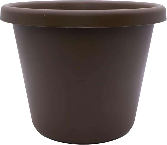 8.5 inch Round Classic Planter - Plastic Plant Pot for Indoor Outdoor Plants Flowers Herbs, Chocolate