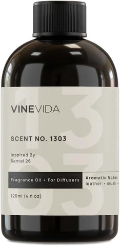 VINEVIDA [4 Fl Oz] Scent NO. 1303 Fragrance Oil for Cold Air Diffusers, Aromatic Notes of Leather Musk Sandalwood, Essential Oils for Diffuser Oil Refill & Air Freshener Room Spray