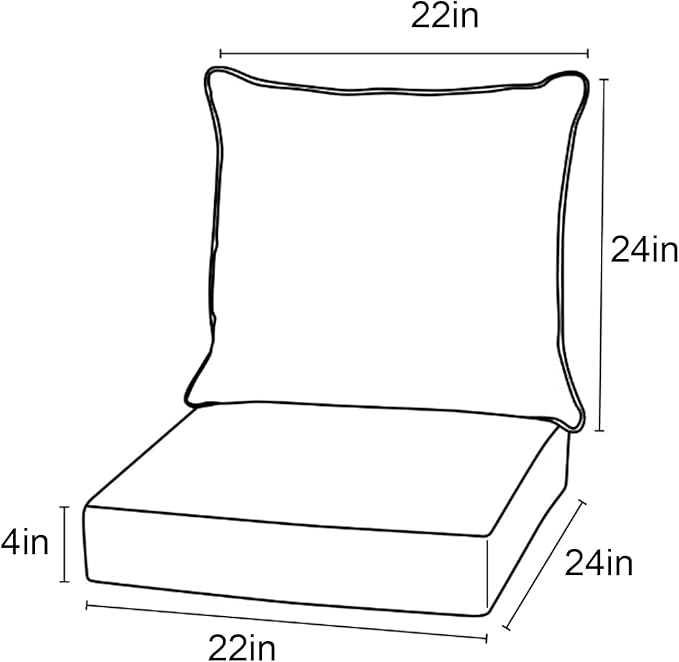 Patio Cushions for Outdoor Furniture - 22×24 Inches High Back and Deep Seating Outdoor Cushion for Patio Chairs Sofa Couch Loveseat Water Resistant(Blue/2 Set/Button)