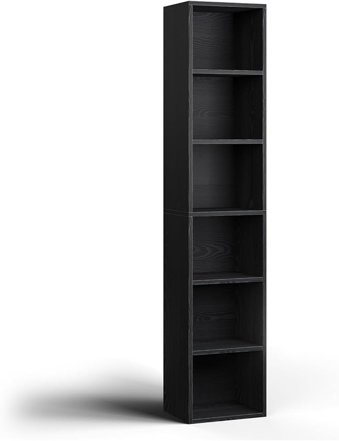 71.5" Tall Narrow Bookshelf, 6 Tier Floor Standing Bookcase, Open Bookshelves Storage Organizer Display Shelves, Modern Corner Bookshelf Storage Cabinet for Living Room, Office, Black