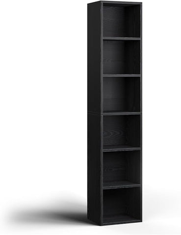 71.5" Tall Narrow Bookshelf, 6 Tier Floor Standing Bookcase, Open Bookshelves Storage Organizer Display Shelves, Modern Corner Bookshelf Storage Cabinet for Living Room, Office, Black
