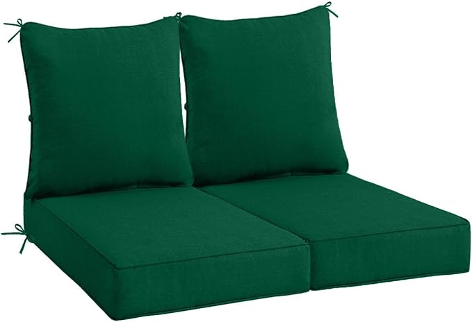 Sundale Outdoor Olefin Deep Seat Cushion Set of 2, Patio Chair Cushion and Pillow, Water-Resistant Sectional Sofa Pad with Straps Dark Green, 23 x 26 x 4 Inches