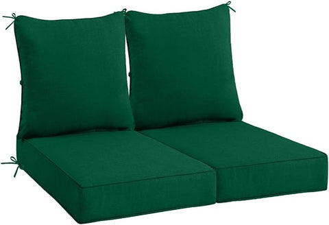 Sundale Outdoor Olefin Deep Seat Cushion Set of 2, Patio Chair Cushion and Pillow, Water-Resistant Sectional Sofa Pad with Straps Dark Green, 23 x 26 x 4 Inches