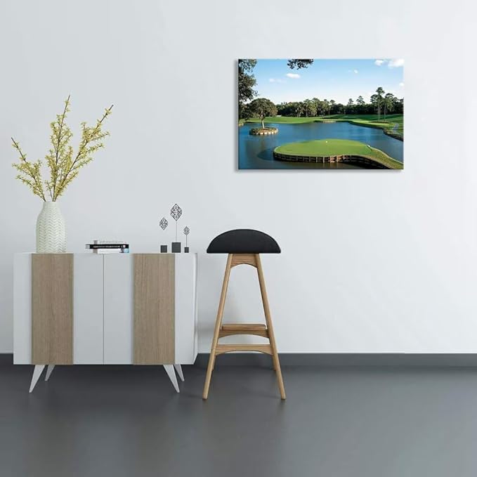 chenchenArt USA Golf Course Wall Art TPC Sawgrass Golf Course Pictures Canvas Prints Golf Wall Decor for Living Room Bedroom Bathroom Home Decorations Framed Ready to Hang(12''H x 16''W)