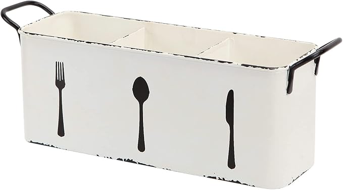 NIKKY HOME Farmhouse Utensil Holder for Countertop, Flatware Cutlery Caddy Silverware Holder Spoons Knives Forks Organizer Kitchen Decor - Distressed White