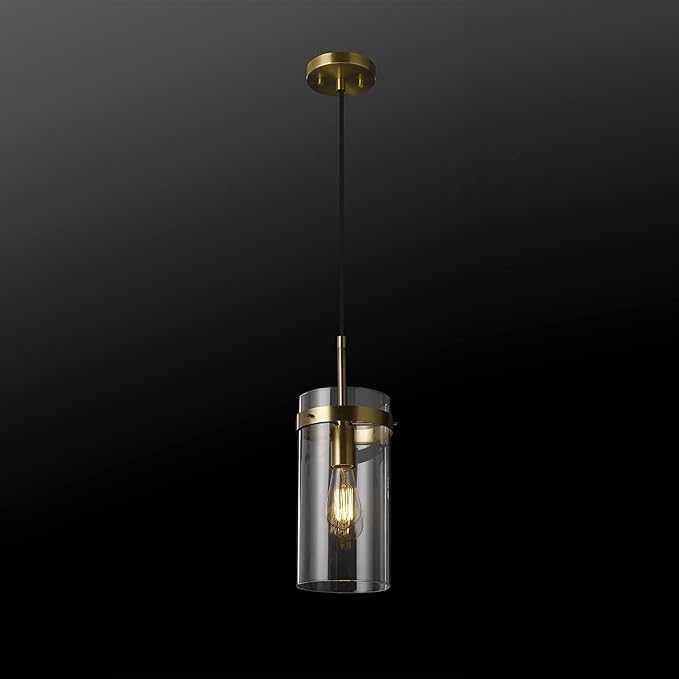 GLOBE Electric 61209 1-Light Pendant Light, Brass, Clear Glass Shade, Vintage Edison Incandescent Bulb Included, E26 Base Socket, Kitchen Island, Café, Decorative, Ceiling Hanging Light Fixture