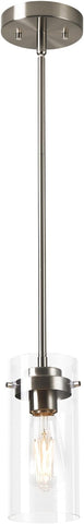 EAPUDUN Pendant Light Fixtures, Brushed Nickel Finish Kitchen Lights Ceiling, Clear Glass Pendant Lights Kitchen Island-PDA1353-A-BNK