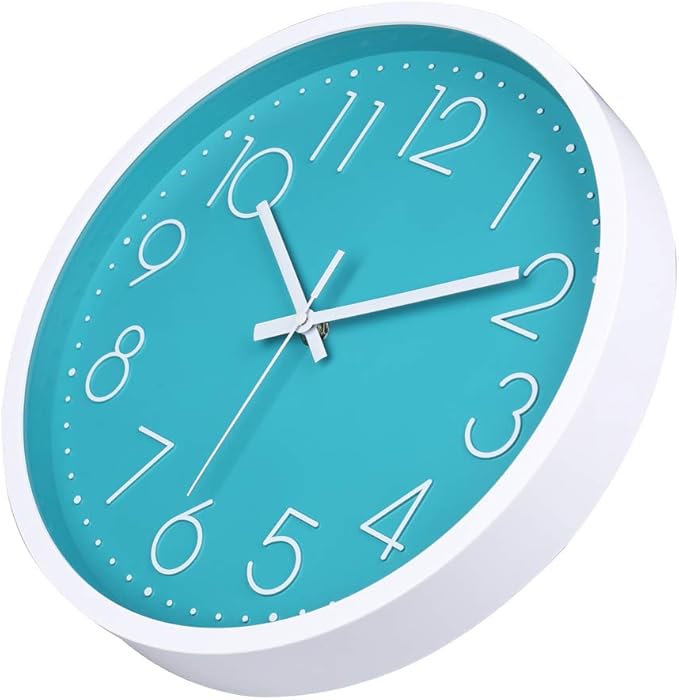 jomparis 12 Inch Silent Non-Ticking Battery Operated Round Turquoise Wall Clock Easy to Read for Pool/Home/Office/School/Kitchen/Bedroom/Living Room Teal Clocks