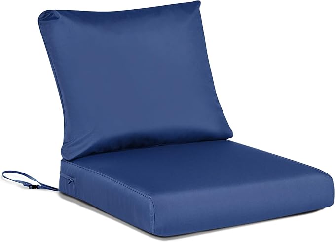BPS 24x24 Inch Deep Seat Outdoor Cushion Set, Navy Blue Fade-Resistant and Water-Resistant Patio Chair Cushion for Wicker Chairs, Sofas, Love Seats