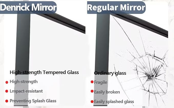 DENRICK 16x20 inch Black Frame Mirror, Wall Bathroom Vanity Mirror, Modern Rectangular Round Corner Matte Frame (Horizontal/Vertical)