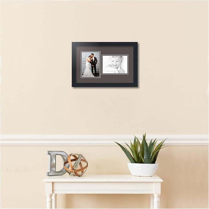 ArtToFrames Collage Photo Frame Double Mat with 2 - 5x7 Openings and Satin Black Frame