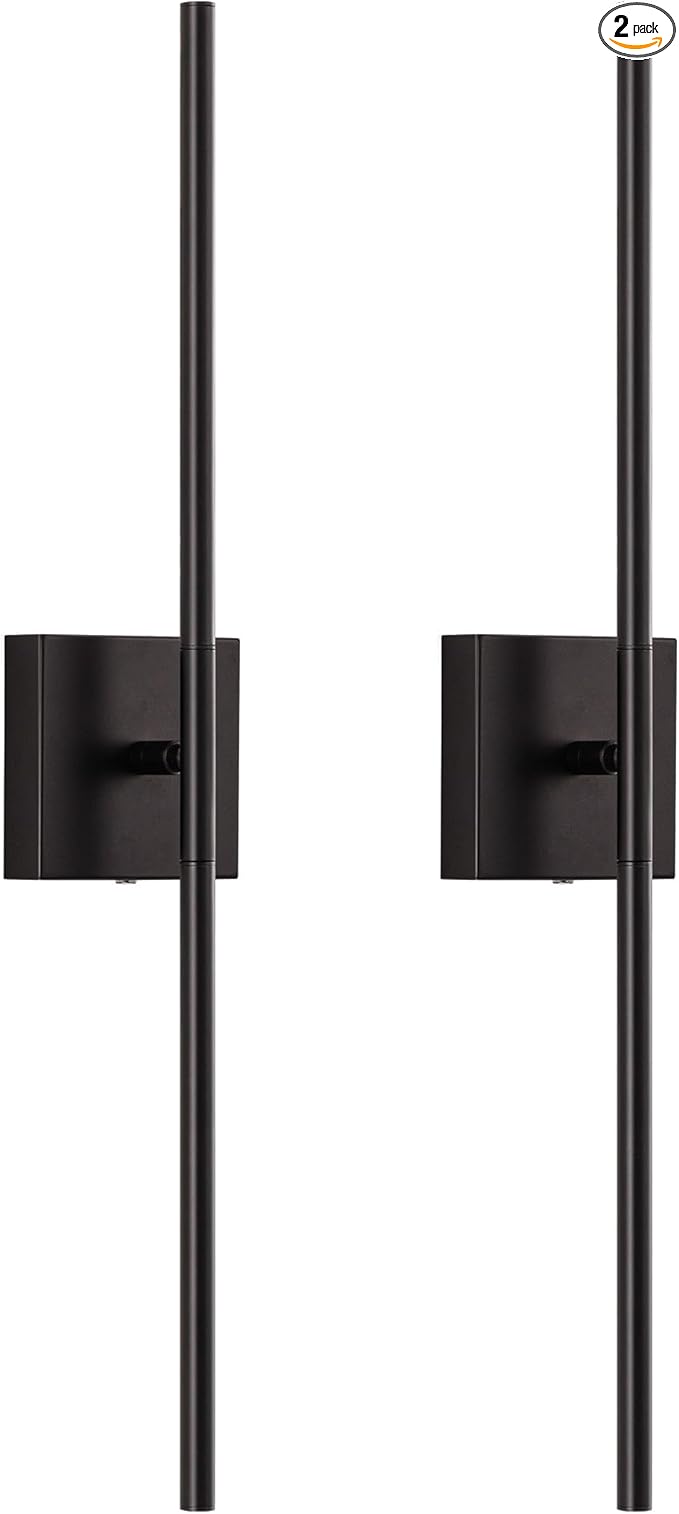 KDG Cordless Wall Sconces Set of 2, Wireless 7000mAh Rechargeable Battery Operated LED Wall Lamps with Remote, 360° Rotate Lightings for Wall Painting, Bedroom, Hallway, Night Light 23.6 inch (Black)