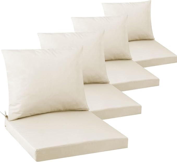 Outdoor Seat Cushion Set 24 x 24 In, Water-Resistant & Fade-Resistan, Patio Furniture Cushions with Removable Cover Deep Seat & Back Cushion with Handle and Adjustable Straps for Chair Sofa,4PC