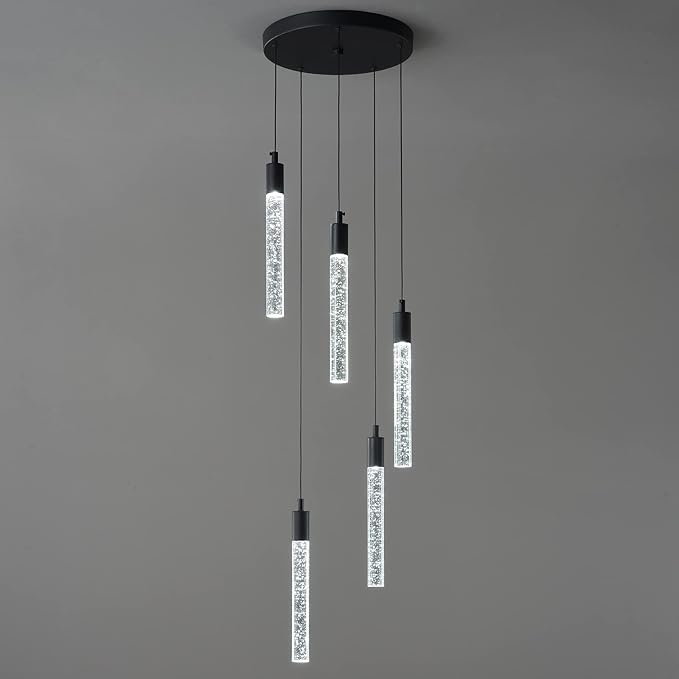 Modern Light Fixture Kitchen Island Pendant Light Dimmable LED Black Pendant Lights Mini Crystal Pendant Lighting for Bedroom Dining Room Living Room（5-Light ）
