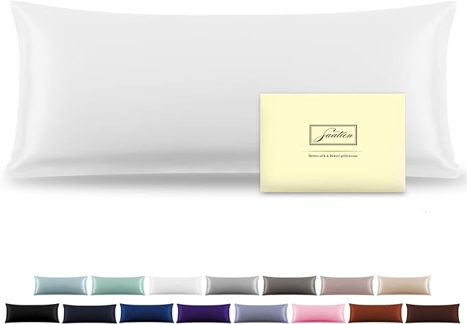 Silk Body Pillowcase Mulberry Silk Pillow Cases with Zipper Soft Breathable Smooth Cooling 20x54 inches Pillowcase for Sleep (White,20"X 54",1Pcs)