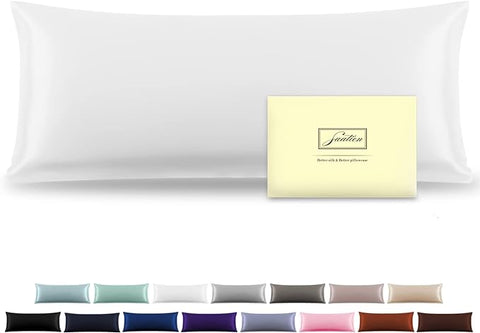 Silk Body Pillowcase Mulberry Silk Pillow Cases with Zipper Soft Breathable Smooth Cooling 20x54 inches Pillowcase for Sleep (White,20"X 54",1Pcs)