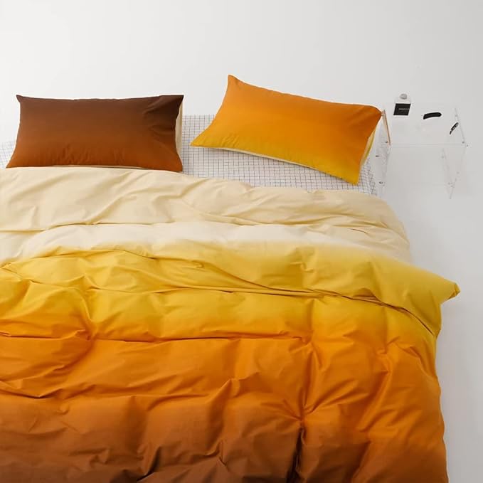 Pureant Orange Yellow Gradient Comforter Sets Queen Solid Yellow and Orange Bedding Comforters Cotton Women Girls Modern Orange Brown Gradient Soft Quilts Farmhouse Abstract Art Orange Blanket Warm
