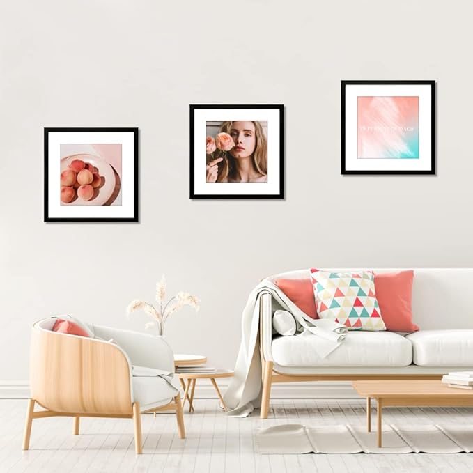 THREELOVE 14x14 Frame Black, Display Picture 10x10 with mat or 14x14 Without mat, Photo Poster Picture Frame Wall Mounting Home Decor, 3 PCS