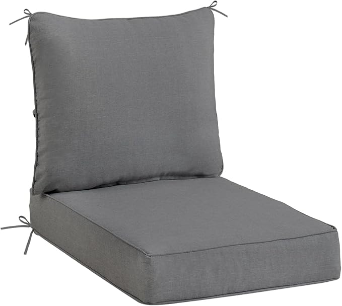 Sundale Outdoor Olefin Deep Seat Cushion, Patio Chair Cushion and Pillow, Water-Resistant Sectional Sofa Pad with Straps Medium Gray, 24 x 24 x 4 Inches