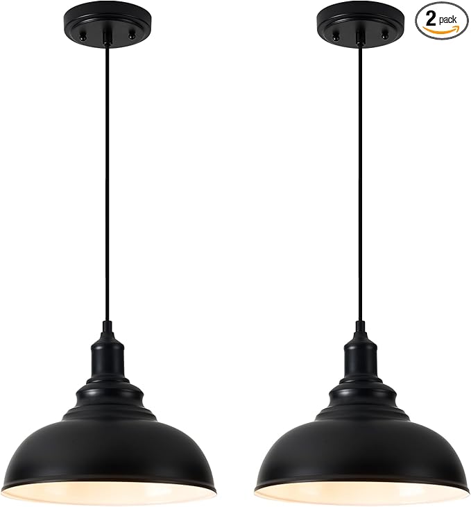 2 Pack Farmhouse Pendant Light Black Pendant Lights Kitchen Island Industrial Adjustable Hanging Barn Lamp Pendant Lighting Over Island Sink Light Fixtures
