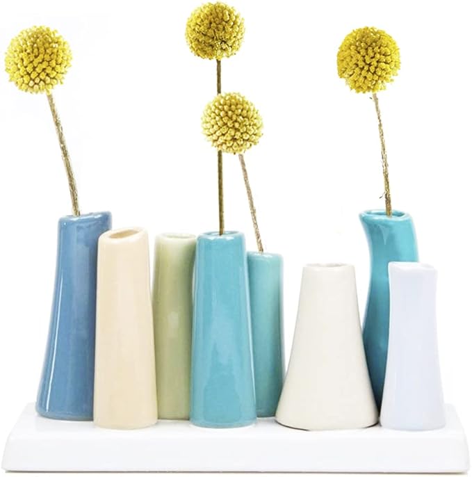 Chive - Pooley 2, Ceramic Flower Vase, 8-Tube Shape (Steel Blue)