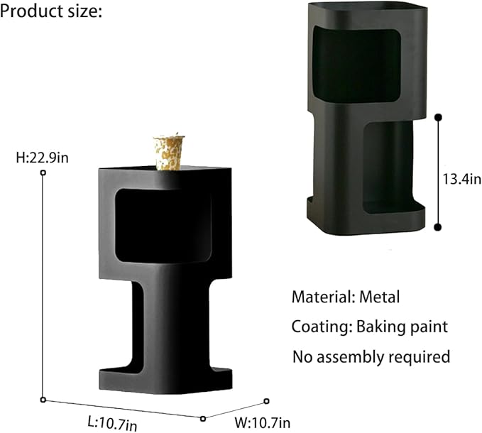Modern Side Table,Small end Table for Small Spaces,Metal nightstand with Storage Shelf,Space-Saving Bedside Table Accent Table Drink Tables for Living Room,Bedroom.No Assembly Required (Black)