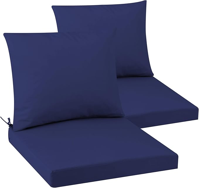 Outdoor Seat Cushion Set 24 x 24 In, Water-Resistant & Fade-Resistan, Patio Furniture Cushions with Removable Cover Deep Seat & Back Cushion with Handle and Adjustable Straps for Chair Sofa,2PC