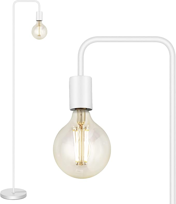 BoostArea Floor Lamp, White Industrial Floor Lamp, 63In Standing Lamp, E26 Socket, On/Off Footswitch, Whole Metal, ETL Listed, Modern Small Lamp for Bedroom, Living Room, Minimalist, Vintage, Mid-Age