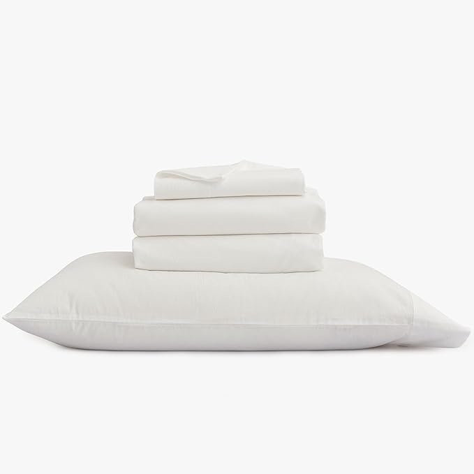BESTOUCH Sheet Set 100% Washed Cotton Linen Feel Super Soft Comfortable Chic Lightweight 4 Pcs Home Bedding Set Solid Off White Full
