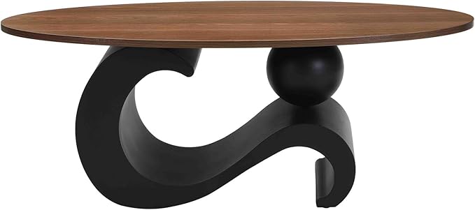 2 Piece Living Room Set, Modern Nest Coffee Table Set of 2, Wooden Brown Tabletop Oval Coffee and End Table Set with Black Metal Geometric Base