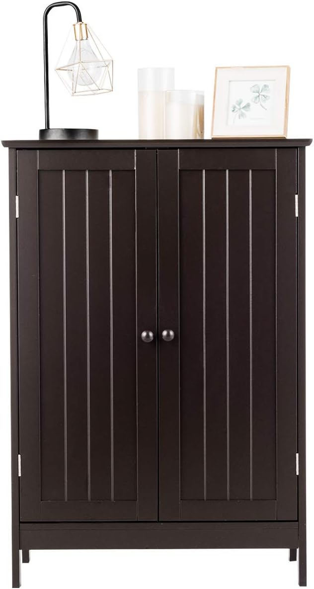 GLACER Bathroom Floor Cabinet, Wooden Storage Cabinet with Double Doors, Suitable for Bathroom, Living Room, Entryway, 23.5 x 14 x 34 inches (Brown)