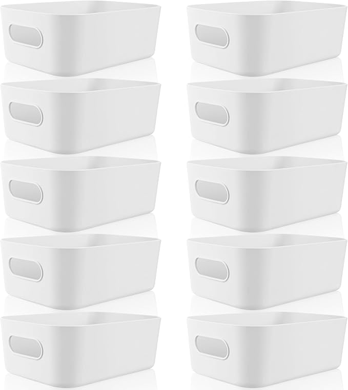 Zopeal Plastic Storage Bins 10 Pcs White Pantry Organizer Bins Small Baskets Storage Containers for Home Kitchen (12 x 8 x 5 Inches)