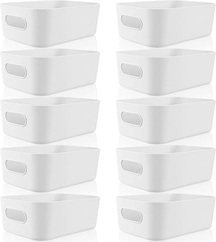 Zopeal Plastic Storage Bins 10 Pcs White Pantry Organizer Bins Small Baskets Storage Containers for Home Kitchen (12 x 8 x 5 Inches)