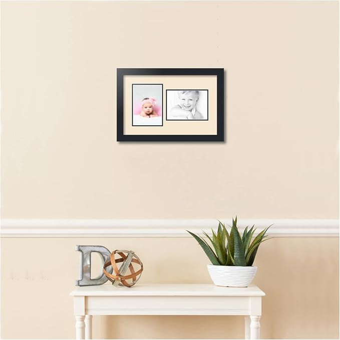 ArtToFrames Collage Photo Frame Double Mat with 2 - 5x7 Openings and Satin Black Frame