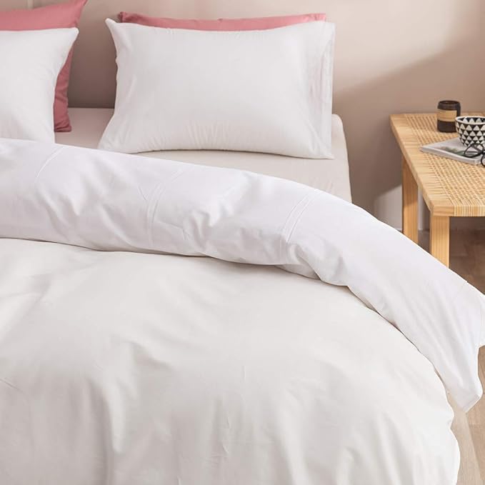 Wellboo Twin Size White Comforter Set - Solid Cotton Quilt, Modern Light Color Bedding Set