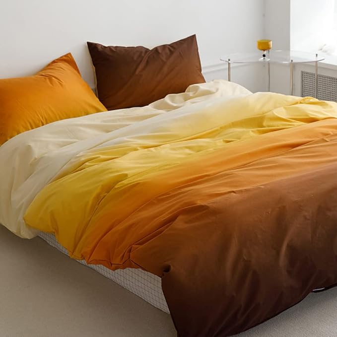 Pureant Orange Yellow Gradient Comforter Sets Queen Solid Yellow and Orange Bedding Comforters Cotton Women Girls Modern Orange Brown Gradient Soft Quilts Farmhouse Abstract Art Orange Blanket Warm