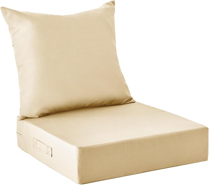 Outdoor Cushions for Patio Furniture,Outdoor Seat Cushion Set 24 x 24 x 4 Inch,Waterproof & Fade Resistant Outdoor Chair Cushions,Deep Patio Chair Cushion with Removable Cover,Beige