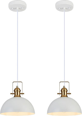 12 Inch Pendant Lights for Kitchen Island Matte White Farmhouse Pendant Light fixtures Adjustable Height Dome Hanging Light for Dinning Room Bedroom Hallway,2 Packs