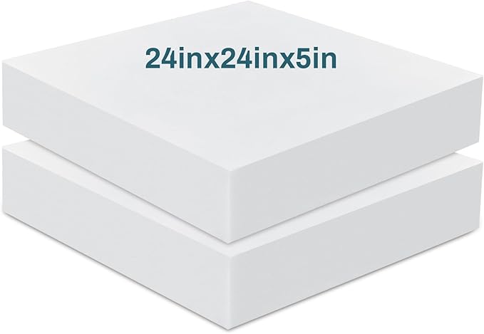 Frienda 2 Pack 5" x 24" x 24"Upholstery High Density Foam Cushion Replacement Square Cut to Size Foam Couch for Chair Couches Padding Shipping Packing DIY Cosplay Projects