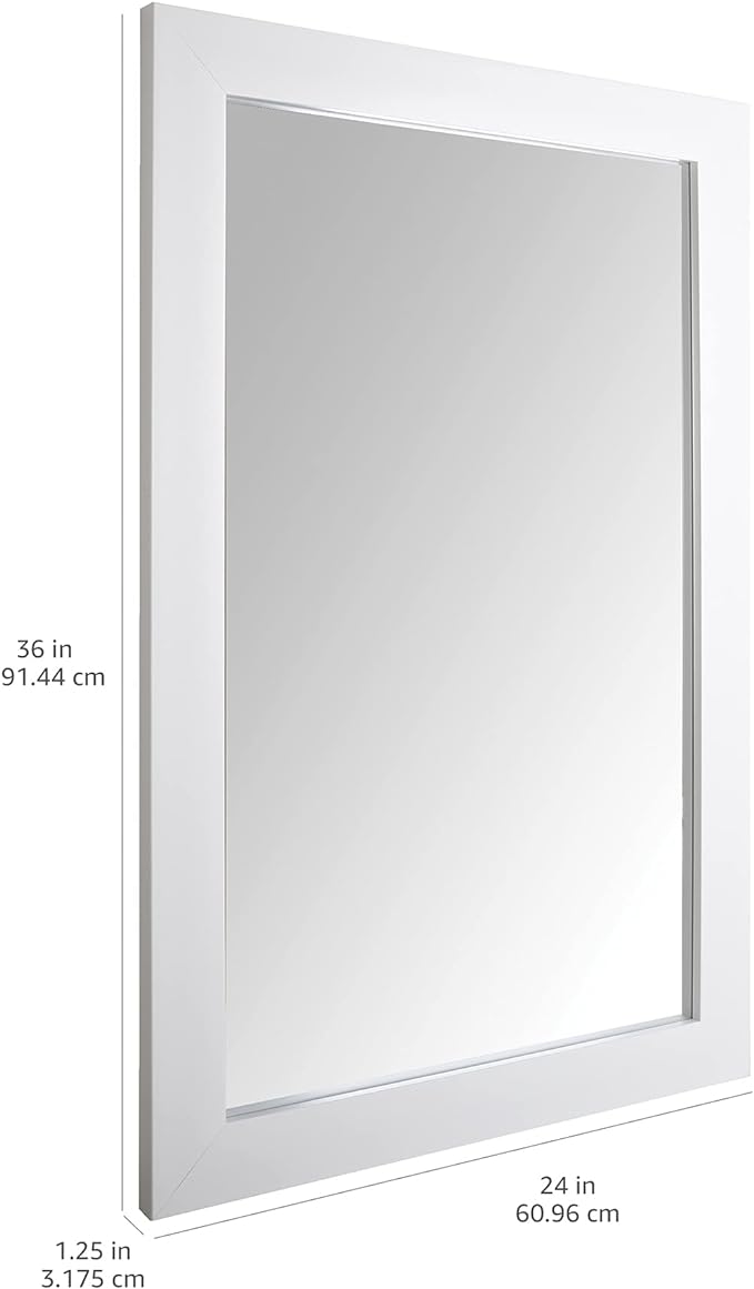 Amazon Basics Rectangular Wall Mount Mirror 24" x 36", Wide Trim, White