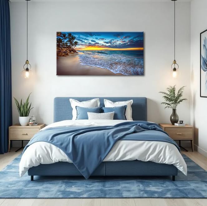 Large Sunset Beach Canvas Wall Art for Living Room Coastal Painting Wall Decor Seascape Picture Nature Ocean Artwork Poster Print for Kitchen Bedroom Decoration 20"x40"