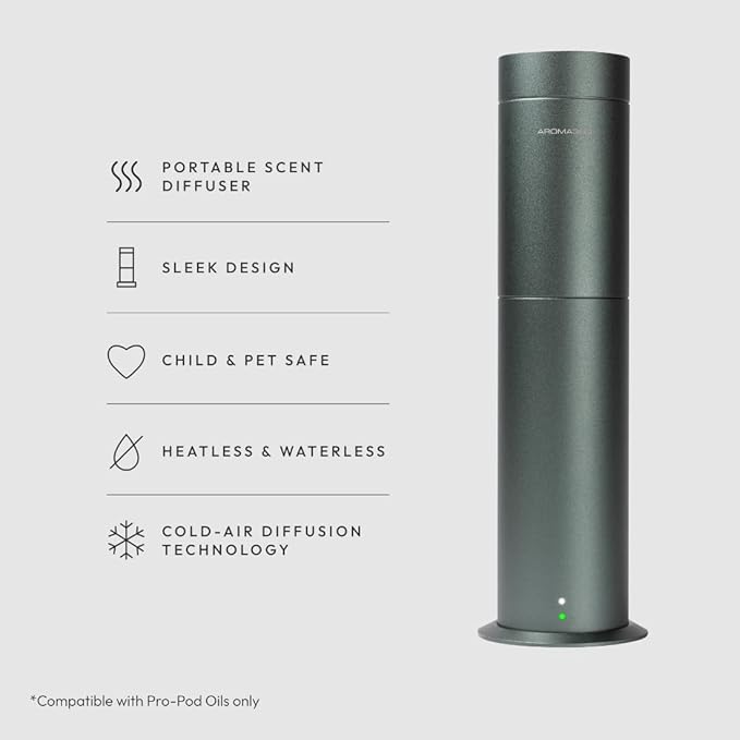 Aroma360-Mini Pro Scent Diffuser-Aroma Diffuser for Essential Oils-Cold-Air Diffusion-600sq.ft. Coverage-Waterless Air Diffuser-Green-Works Exclusively with Pro Pod Bottles