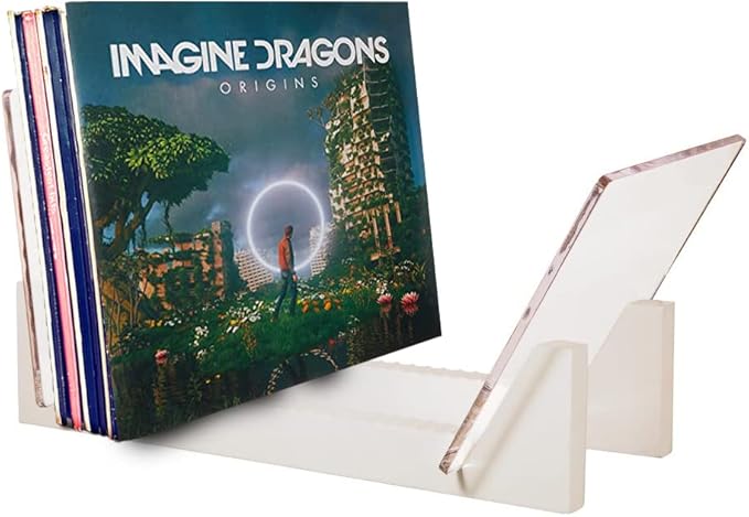 KAIU Vinyl Record Storage - Solid Wood with Crystal Clear Acrylic Holder - Premium Design, Perfect 12" LPs or 7" Singles Display Unit - Stores and Supports up to 50 Albums (Modern White)