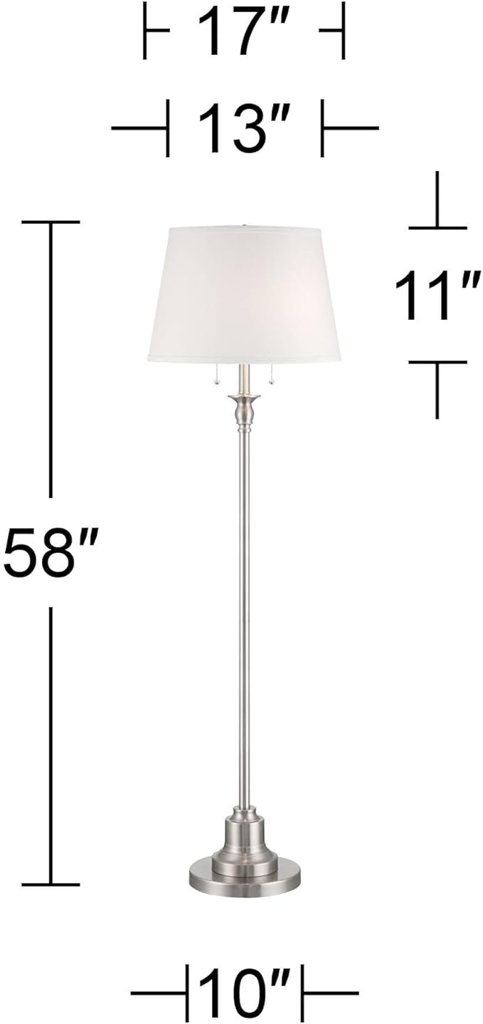 360 Lighting Spenser Transitional Traditional 58" Tall Standing Floor Lamp Skinny Pole Pull Chain Silver Metal Brushed Nickel Finish Living Room Bedroom House Reading Office Home Decor Entryway