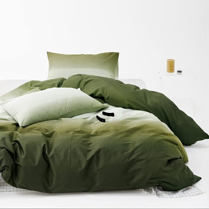 Pureant Army Green Gradient Comforter Sets California King Women Men Solid White and Green Bedding Comforters Cotton Modern Plain Dark Hunter Green Gradient Quilts Cal King Soft Green Blankets Durable
