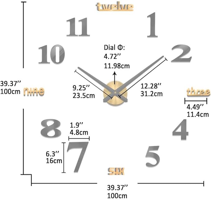 VANGOLD Giant Wall Clock for Living Room Decor, Decorative Wall Clocks Battery Operated (Gold Wall Decor)