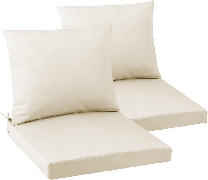 Outdoor Seat Cushion Set 24 x 24 In, Water-Resistant & Fade-Resistan, Patio Furniture Cushions with Removable Cover Deep Seat & Back Cushion with Handle and Adjustable Straps for Chair Sofa,2PC