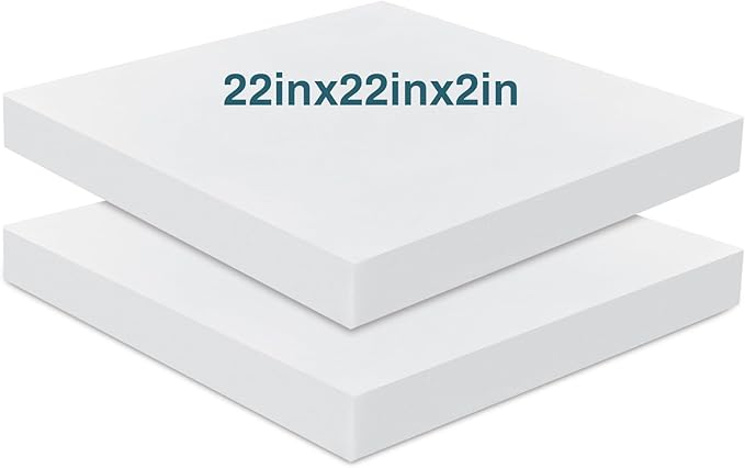 Frienda 2 Pack 2" x 22" x 22" Upholstery High Density Foam Cushion Replacement Square Cut to Size Foam Couch for Chair Couches Padding Shipping Packing DIY Cosplay Projects