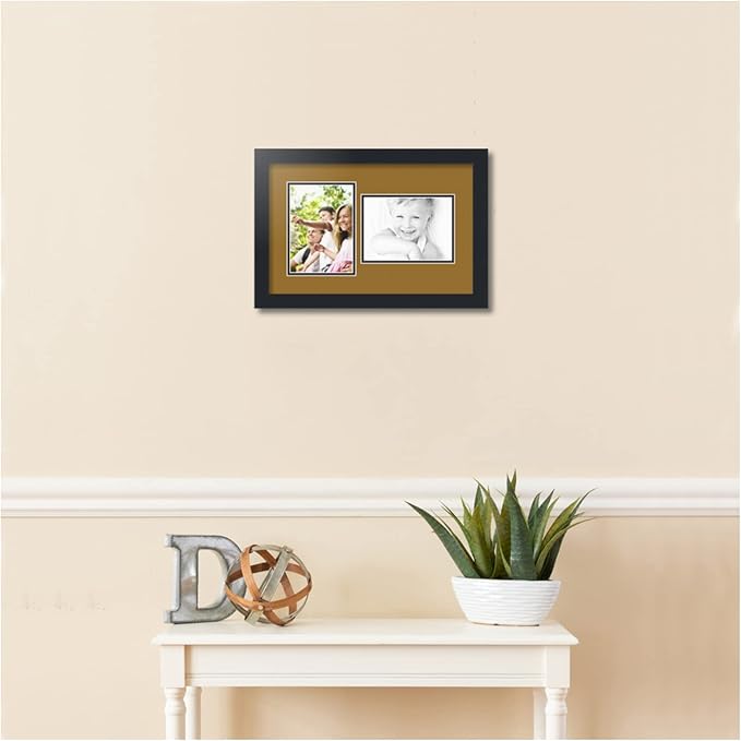 ArtToFrames Collage Photo Frame Double Mat with 2-5x7 inch Openings with Black Frame and El Dorado Top Mat