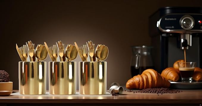 Gold Utensils Holder, Caddy Cutlery Holder Silverware, Utensils Organizer Elegant white Porcelain, Spoon Holder for Party Tableware Holder for Kitchen Table, Cabinet